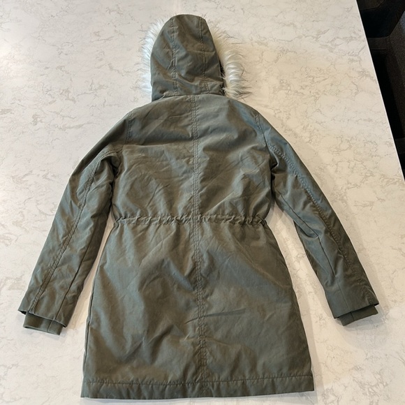 Abercrombie & Fitch 3-In-One Women's Olive Parka Jacket Removable Fur Hood Small - Picture 4 of 16